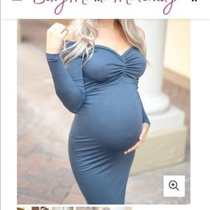 Off the Shoulder Ruched Maternity Dress with Long Sleeves - 1
